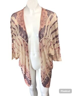 Charlotte Russe Peach and Cream Paisley Open-Front Knit Cardigan